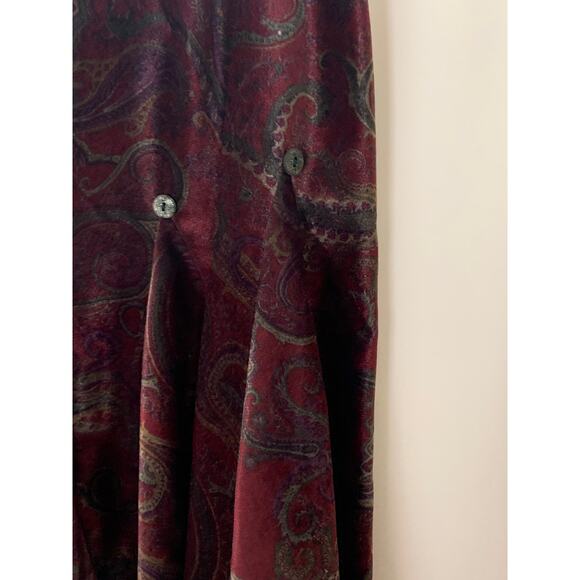Custom Handmade Button Detail Purple Flair Paisley Velour Print Midi Skirt NWOT - Picture 2 of 8